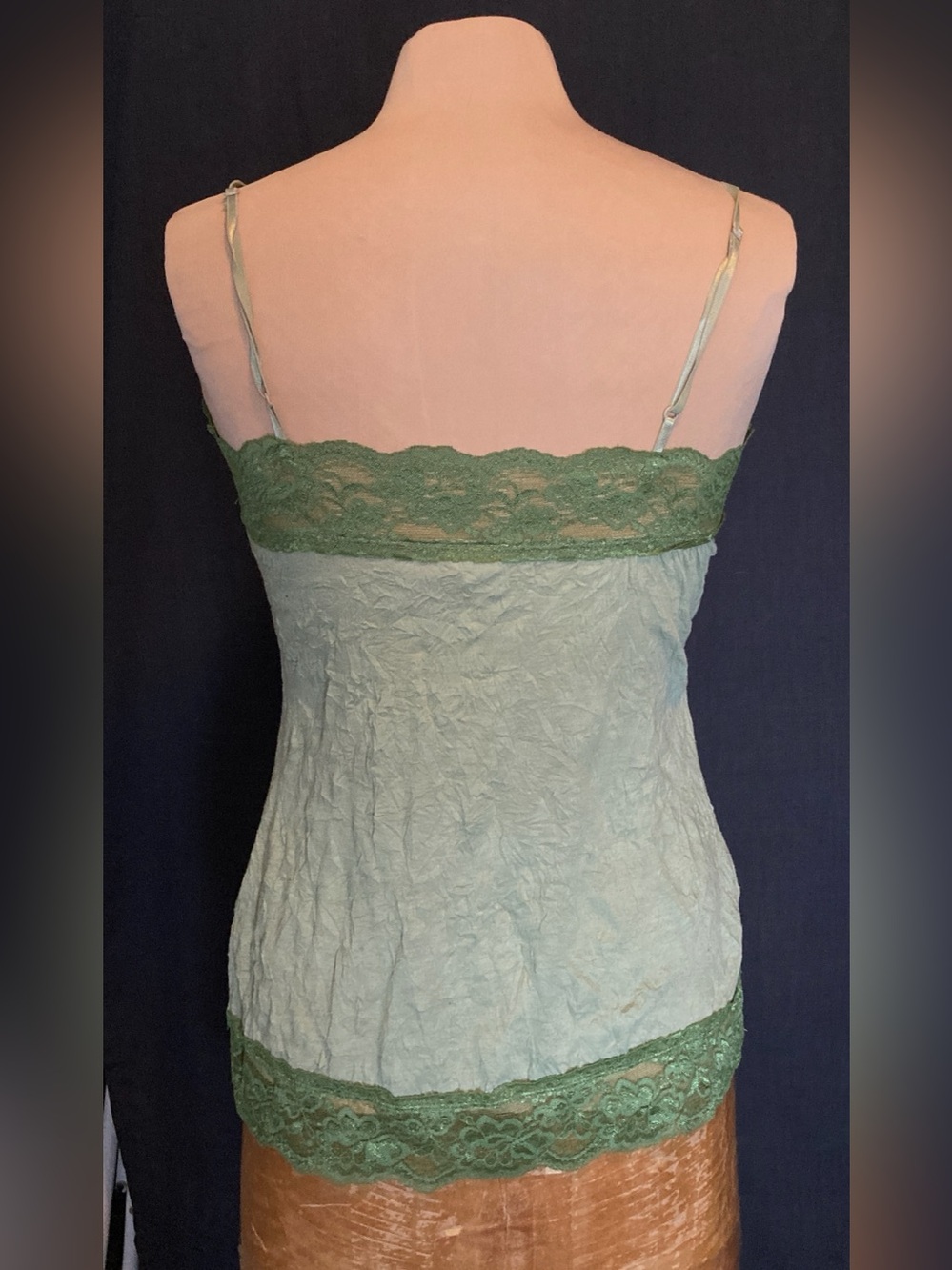Green Crinkle Lace Trim Fairy Camisole Tank Top with Adjustable Straps | Y2K - Picture 2 of 9
